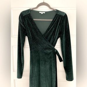 BalticBorn Serena Shimmer Velvet Maxi Wrap Dress | Forest Green | Size: S